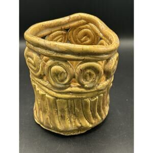 Handmade Art Spiral Coil Glazed Pottery Ceramic 5” Tall Vase Cup Signed